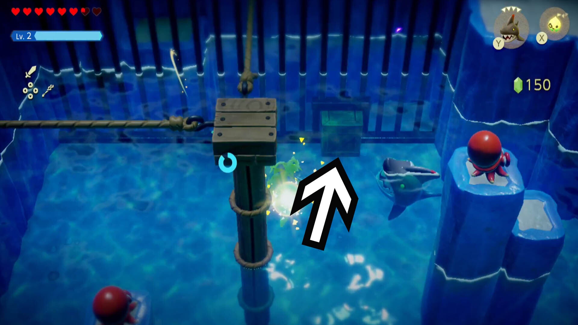 zelda echoes of wisdom jabul ruins dungeon moveable underwater box location in chompfin area