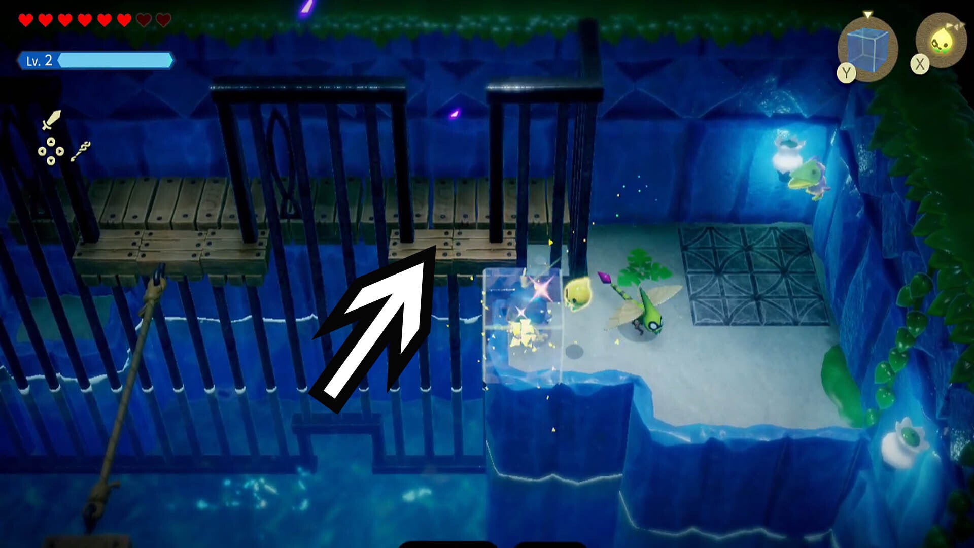 zelda echoes of wisdom jabul ruins dungeon raised wooden platform chompfin area