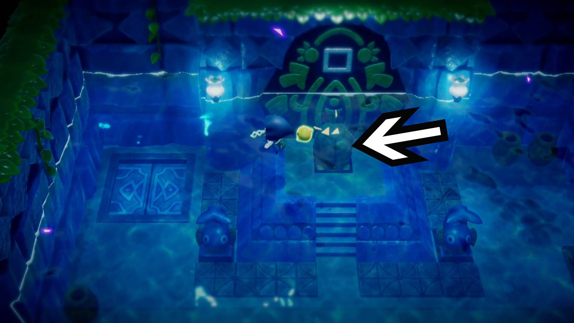 zelda echoes of wisdom jabul ruins dungeon using boulder to trigger blue switch