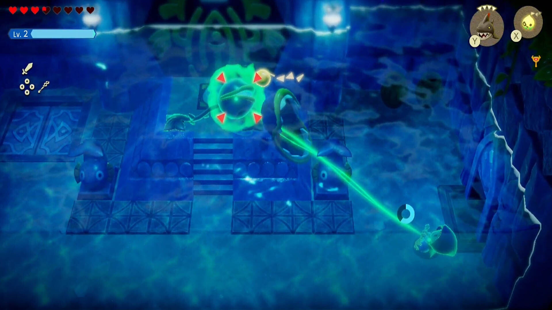 zelda echoes of wisdom jabul ruins dungeon zelda pulling bio deku baba with bind in blue switch room