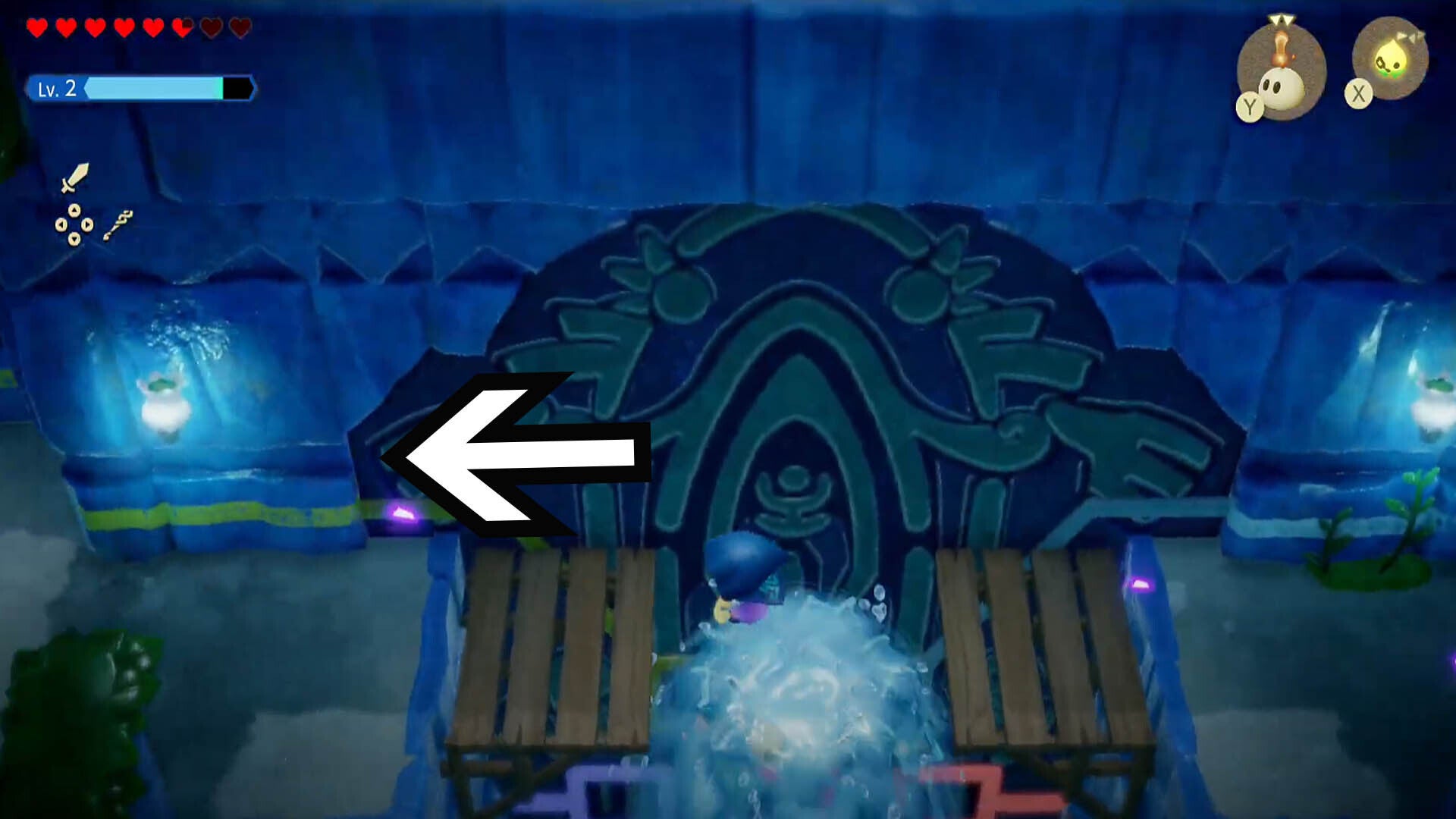 zelda echoes of wisdom upper level jabul ruins dungeon main room zelda riding water jet