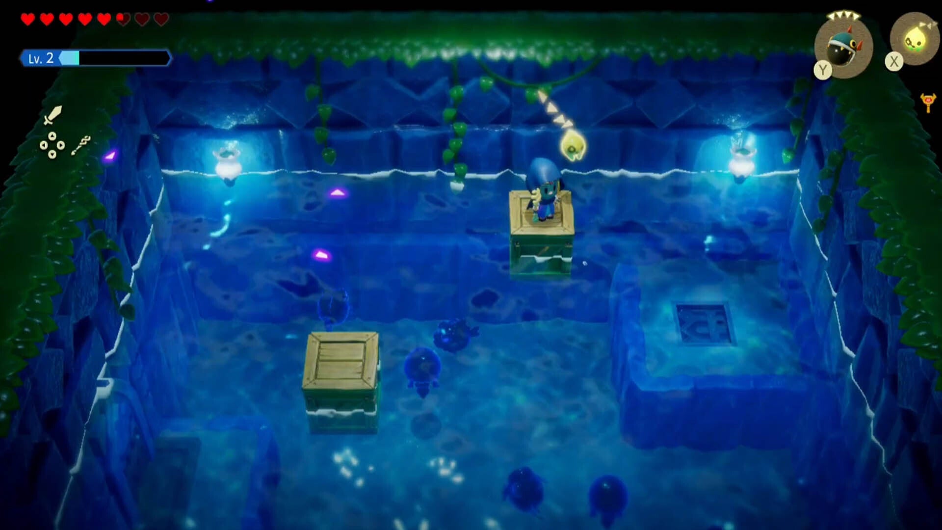 zelda echoes of wisdom jabul ruins dungeon zelda standing on wooden box to stay safe from enemies
