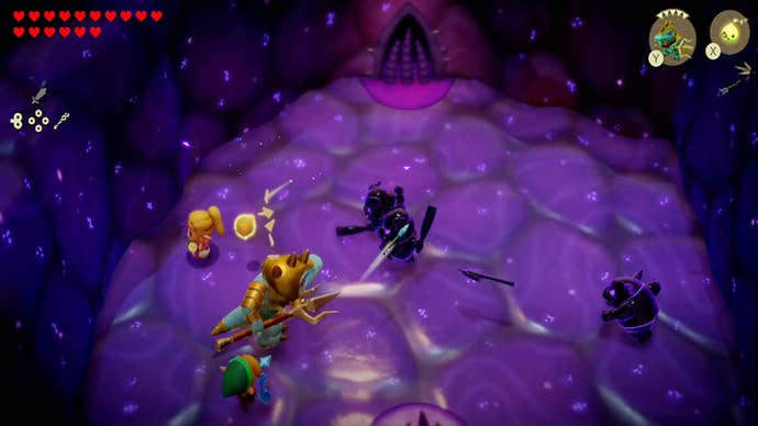 zelda echoes of wisdom null’s body zelda and link vs rift enemies room one