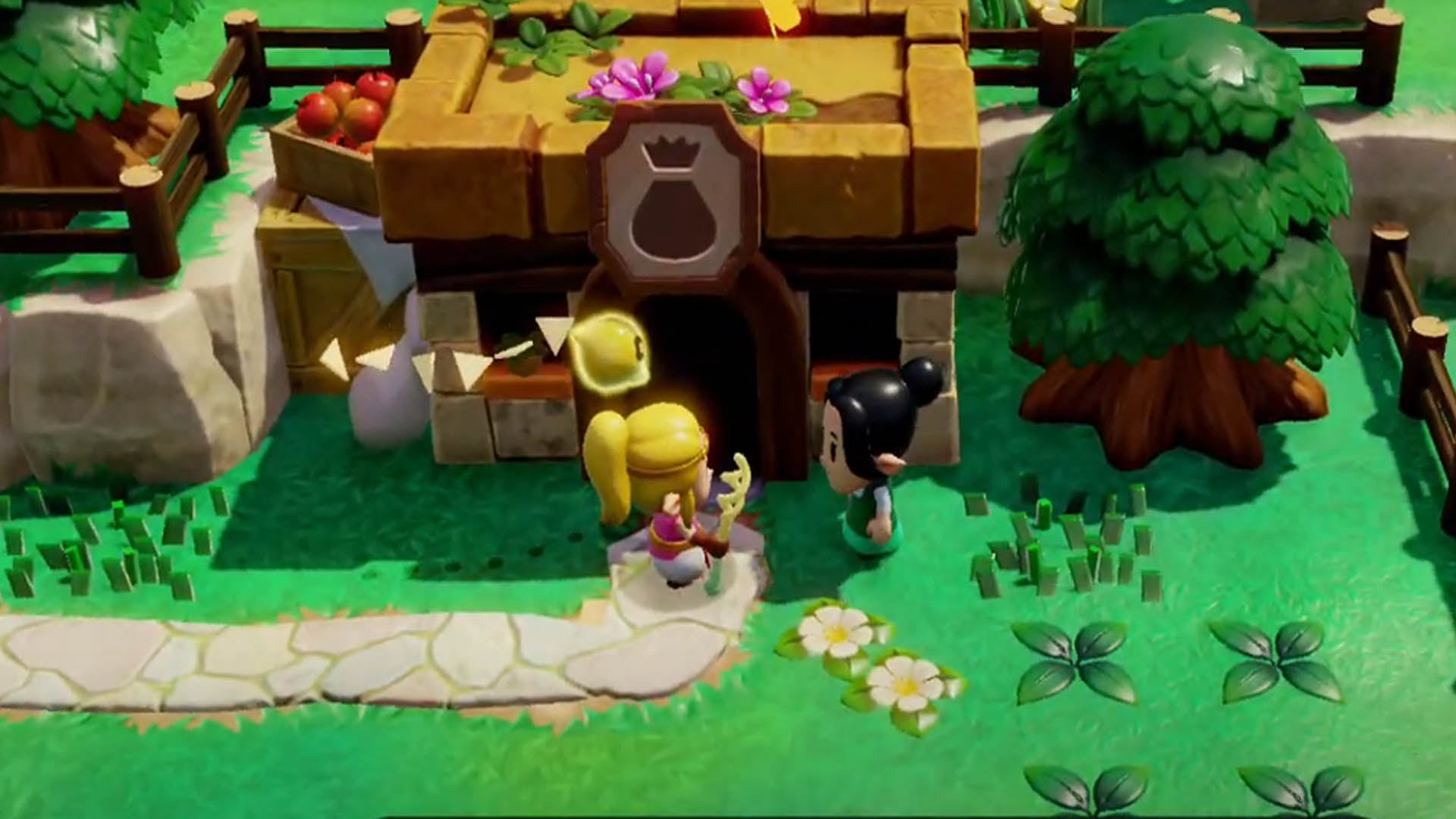 zelda echoes of wisdom questioning local cats person outside kakariko shop