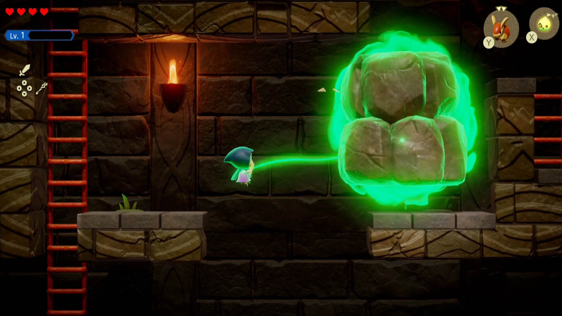 zelda echoes of wisdom suthorn dungeon using bind to move rock onto platform