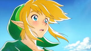 A 2D drawing of Link from The Legend of Zelda: Link's Awakening remake. He looks in awe at something, hair blowing in the wind, cheeks slightly rosey.