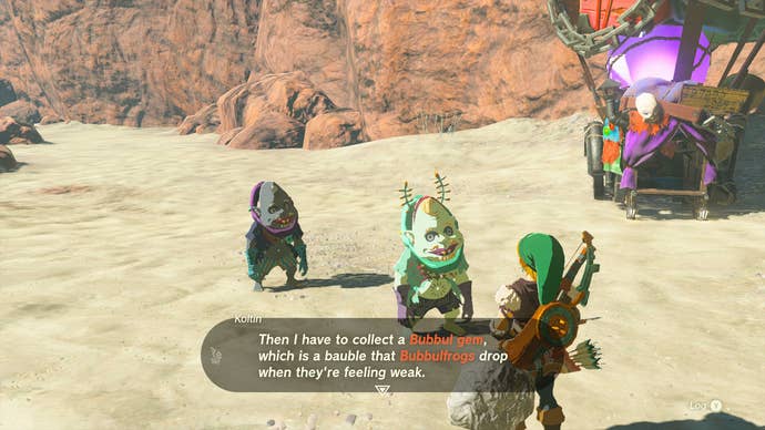 Link trading Bubbul Gems in Zelda: Tears of the Kingdom