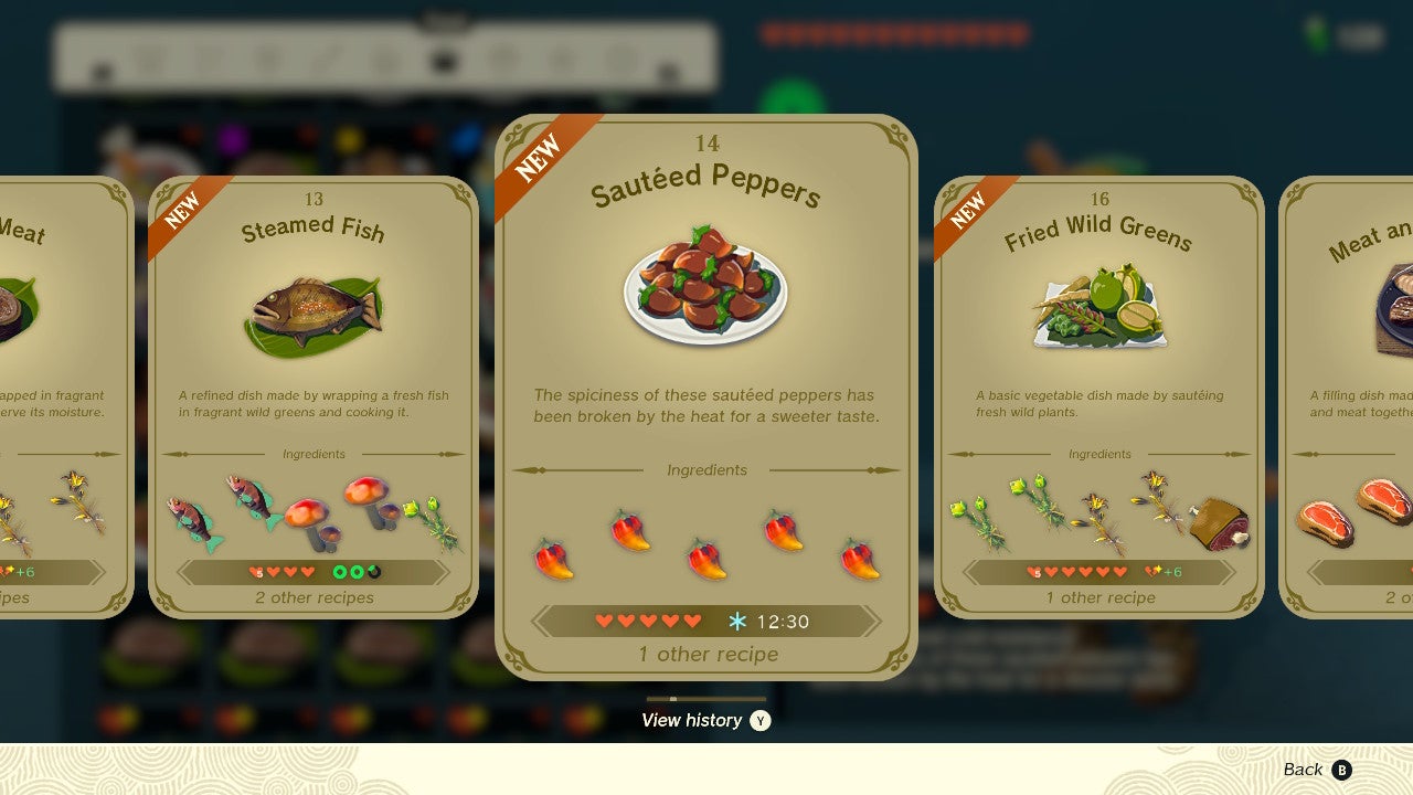 A recipe for a spicy, cold-resistant meal in Zelda: Tears of the Kingdom