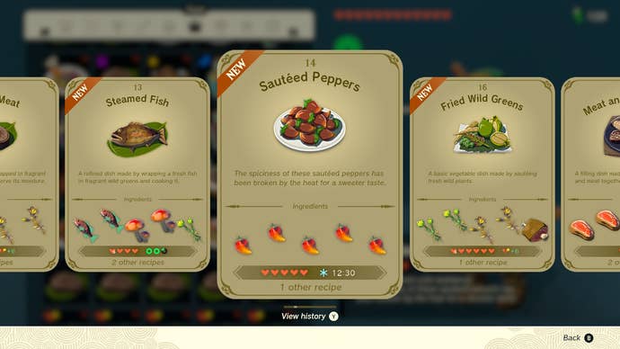 A recipe for a spicy, cold-resistant meal in Zelda: Tears of the Kingdom
