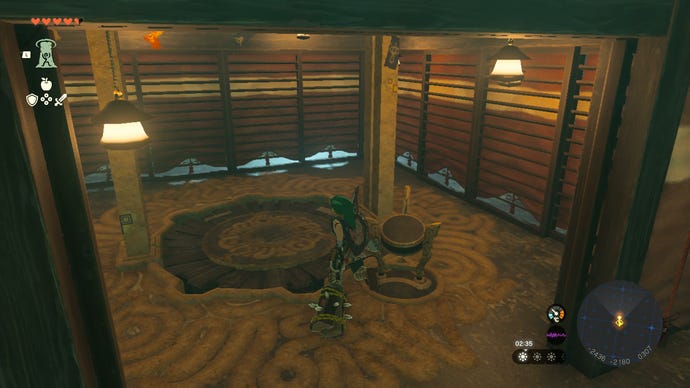 Link interacting with Gerudo Canyon Skyview Tower in Zelda: Tears of the Kingdom