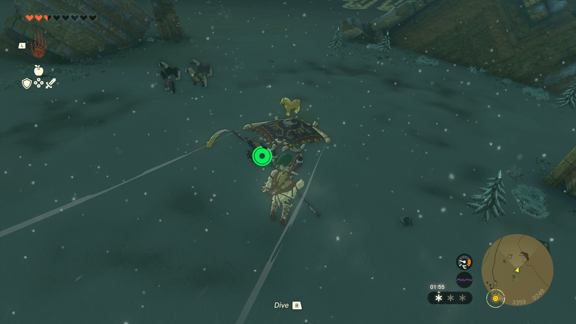Link gliding down on Zelda&rsquo;s Golden Horse in Zelda: Tears of the Kingdom