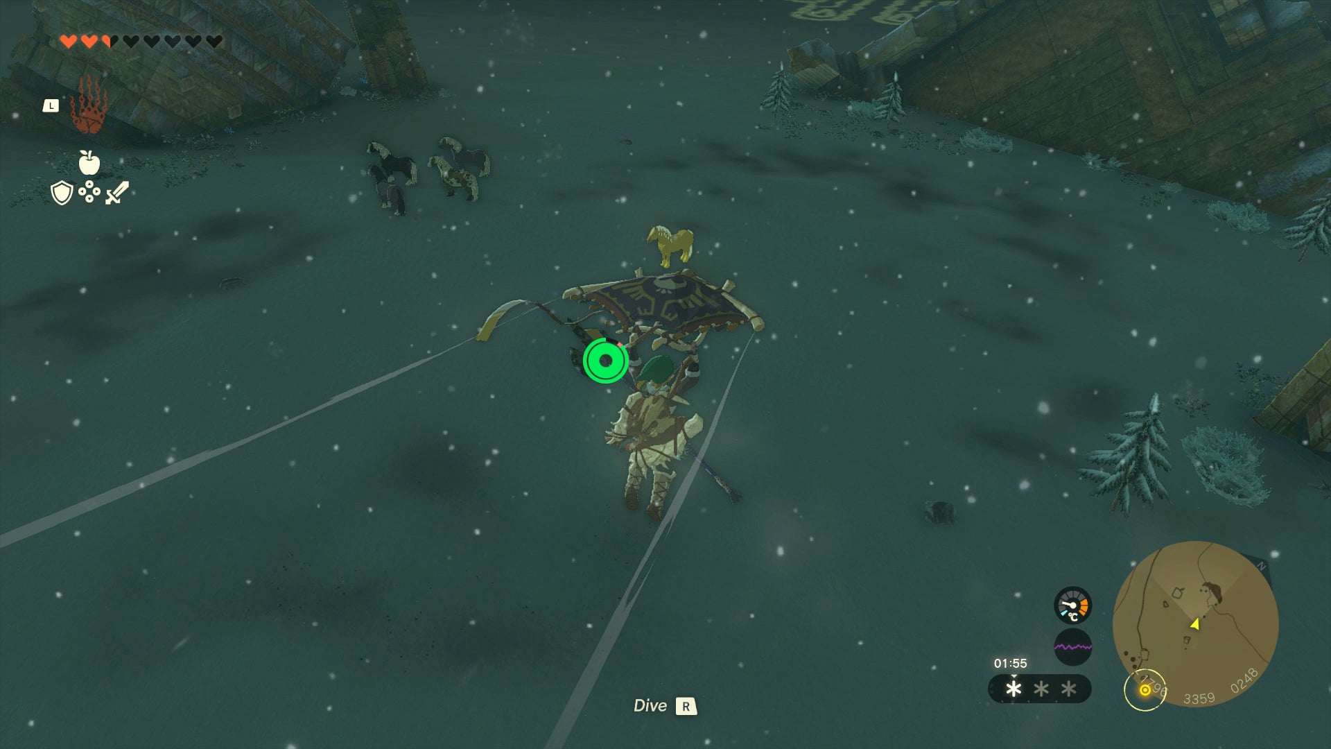 Link gliding down on Zelda's Golden Horse in Zelda: Tears of the Kingdom - 5