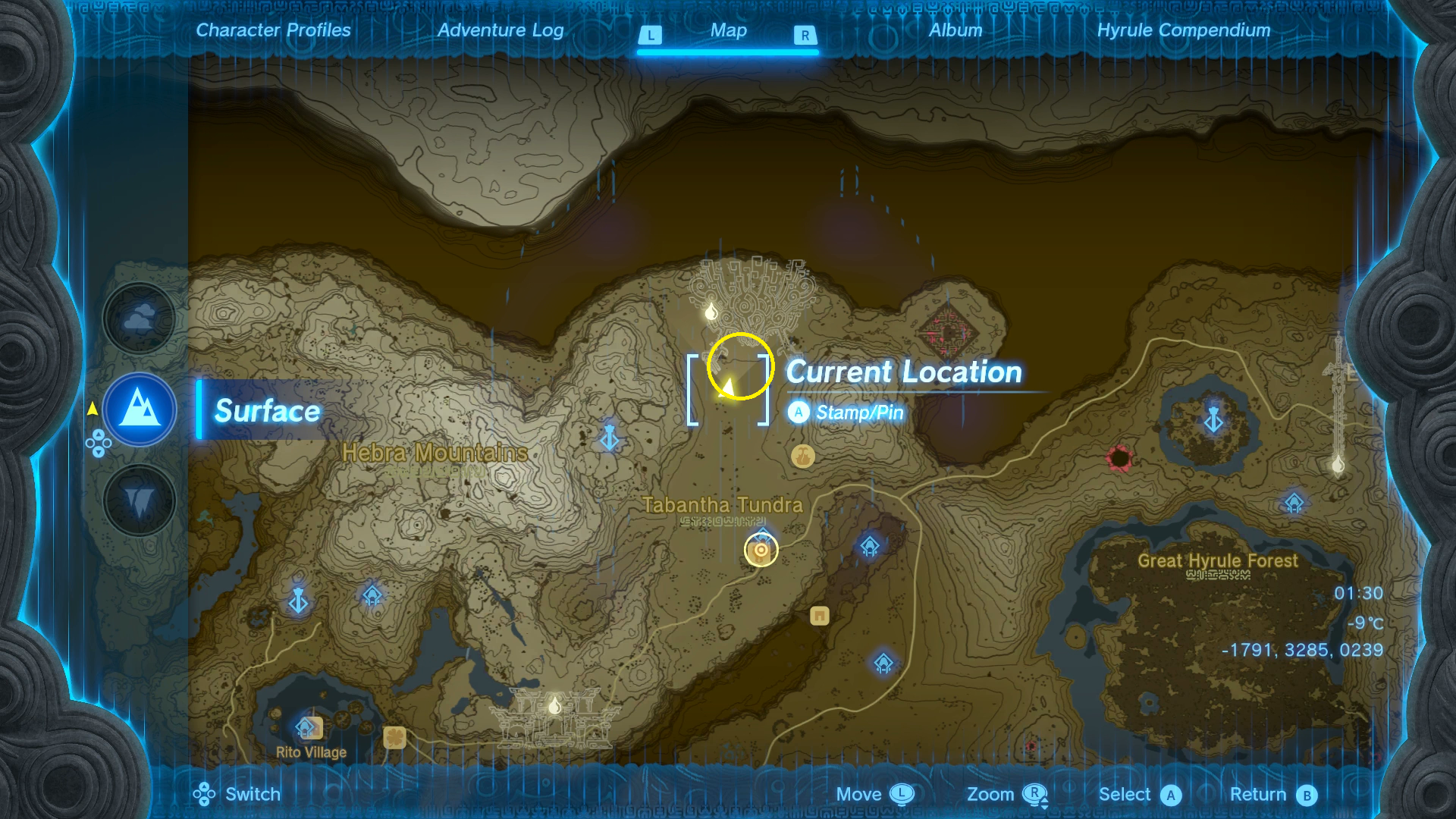 A map screen showing the location of Zelda&rsquo;s Golden Horse in Zelda: Tears of the Kingdom