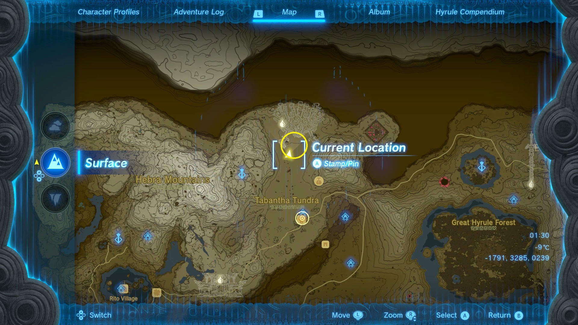 A map screen showing the location of Zelda's Golden Horse in Zelda: Tears of the Kingdom - 4