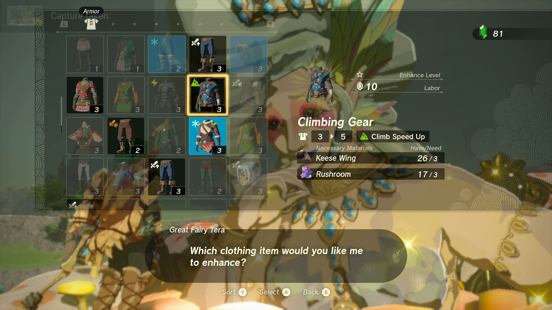 Link having his equipment upgraded by the Great Fairy in Zelda: Tears of the Kingdom