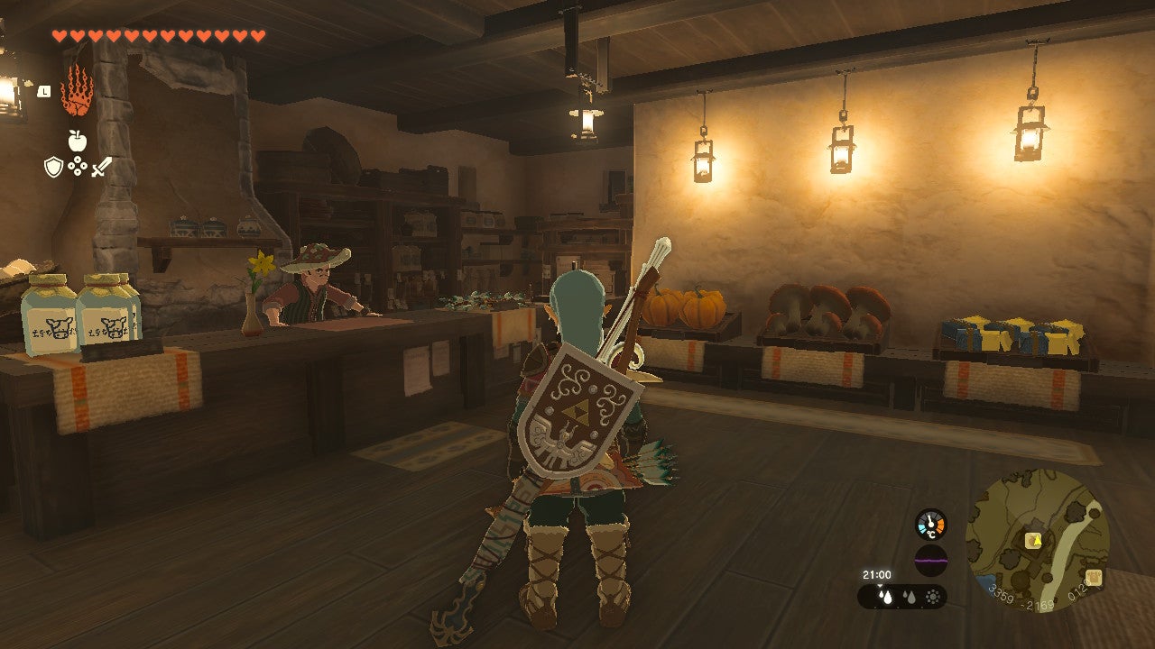 Link shopping in Hateno Village general store in Zelda: Tears of the Kingdom - 3