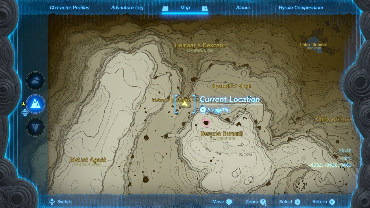 A map screen showing a view of the Statue of the Eighth Heroine in Zelda: Tears of the Kingdom - 4