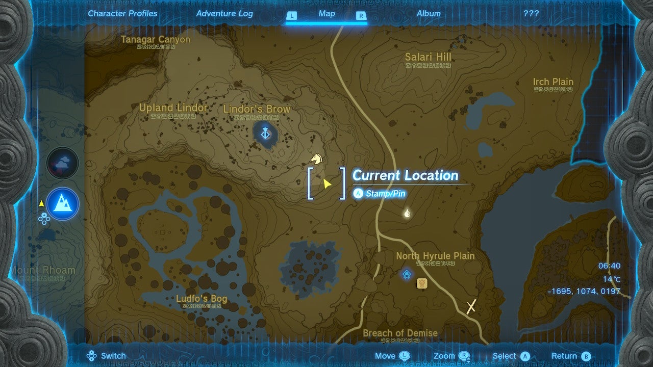 A map screen showing Hestu&rsquo;s first location in Zelda: Tears of the Kingdom