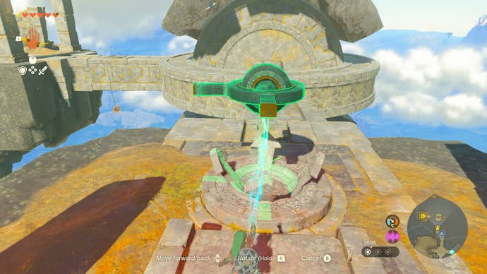 Link positioning a stone platform to complete the Jinodok Shrine quest in Zelda: Tears of the Kingdom