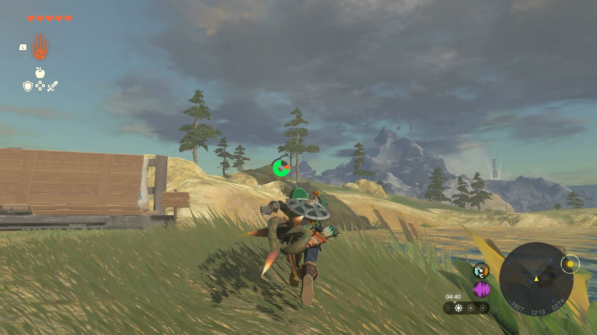 Link contemplating the construction materials next to Lindor's Brow Skyview Tower in Zelda: Tears of the Kingdom - 4