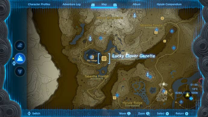 A map screen showing the location of the Lucky Clover Gazette