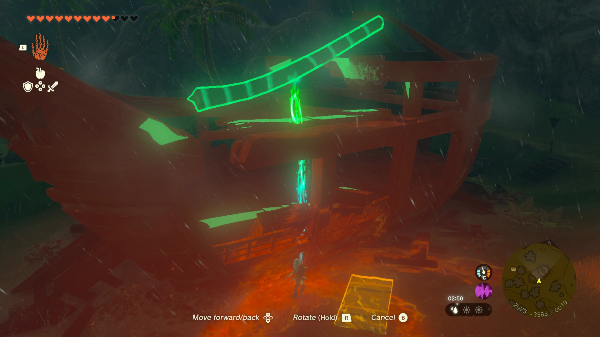 Link lifting a log onto the second floor of the Lucky Treasure shop in Zelda: Tears of the Kingdom