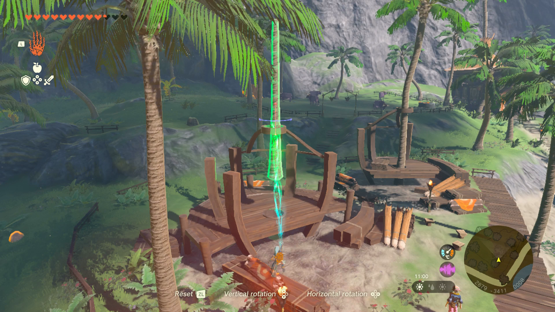 Link placing the central pillar of the restaurant in Lurelin Village in Zelda: Tears of the Kingdom