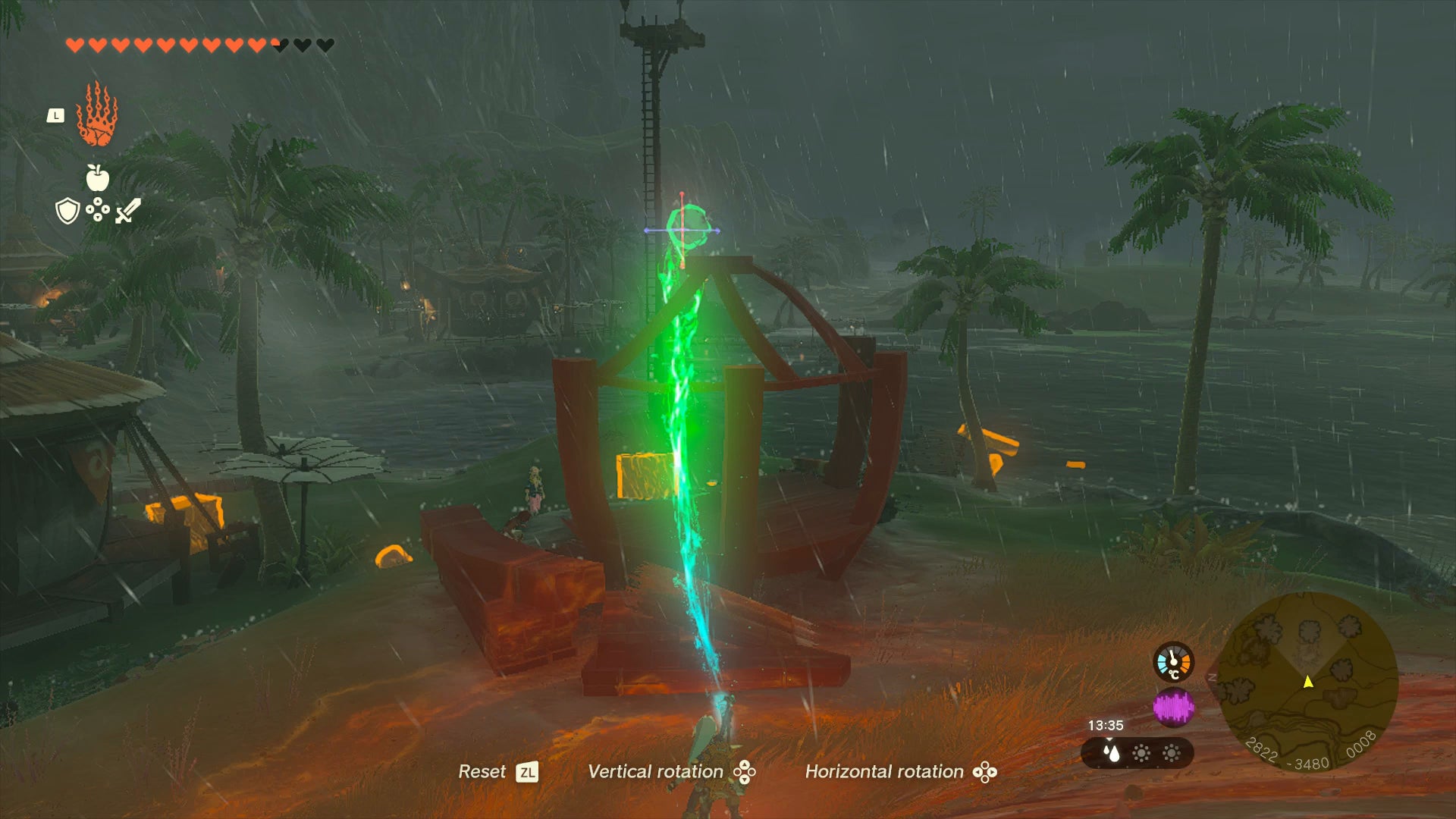 Link manipulating the central palm tree pillar of the Village Head's house in Zelda: Tears of the Kingdom - 17