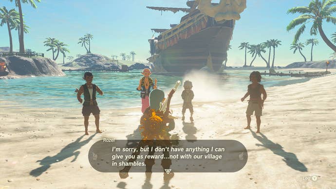 Link speaking to the settlers of Lurelin Village in Zelda: Tears of the Kingdom