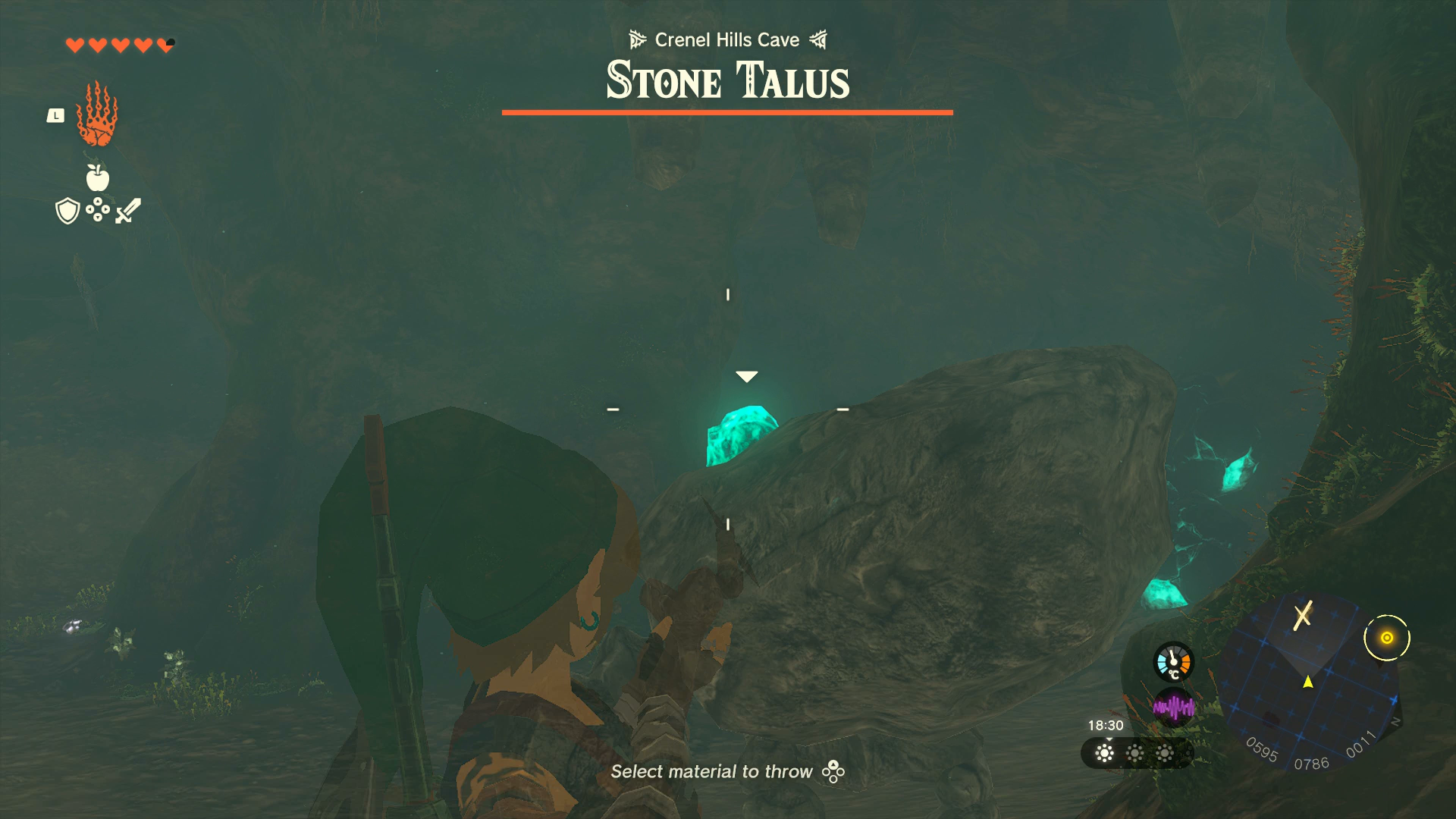 Link targeting the weak point of a Stone Talus in Zelda: Tears of the Kingdom