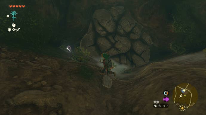 Link destroying cracked rocks in Zelda: Tears of the Kingdom