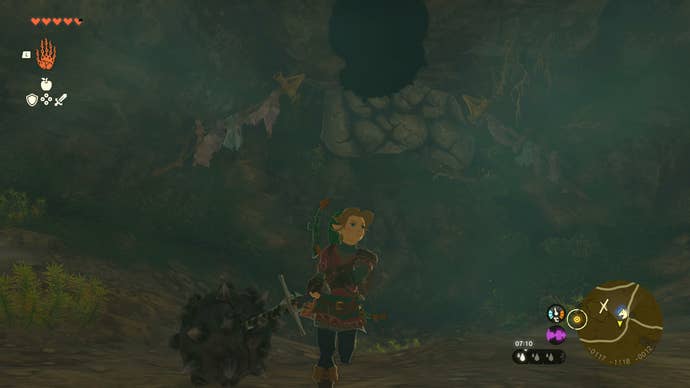 Link destroying some cracked rocks in Zelda: Tears of the Kingdom