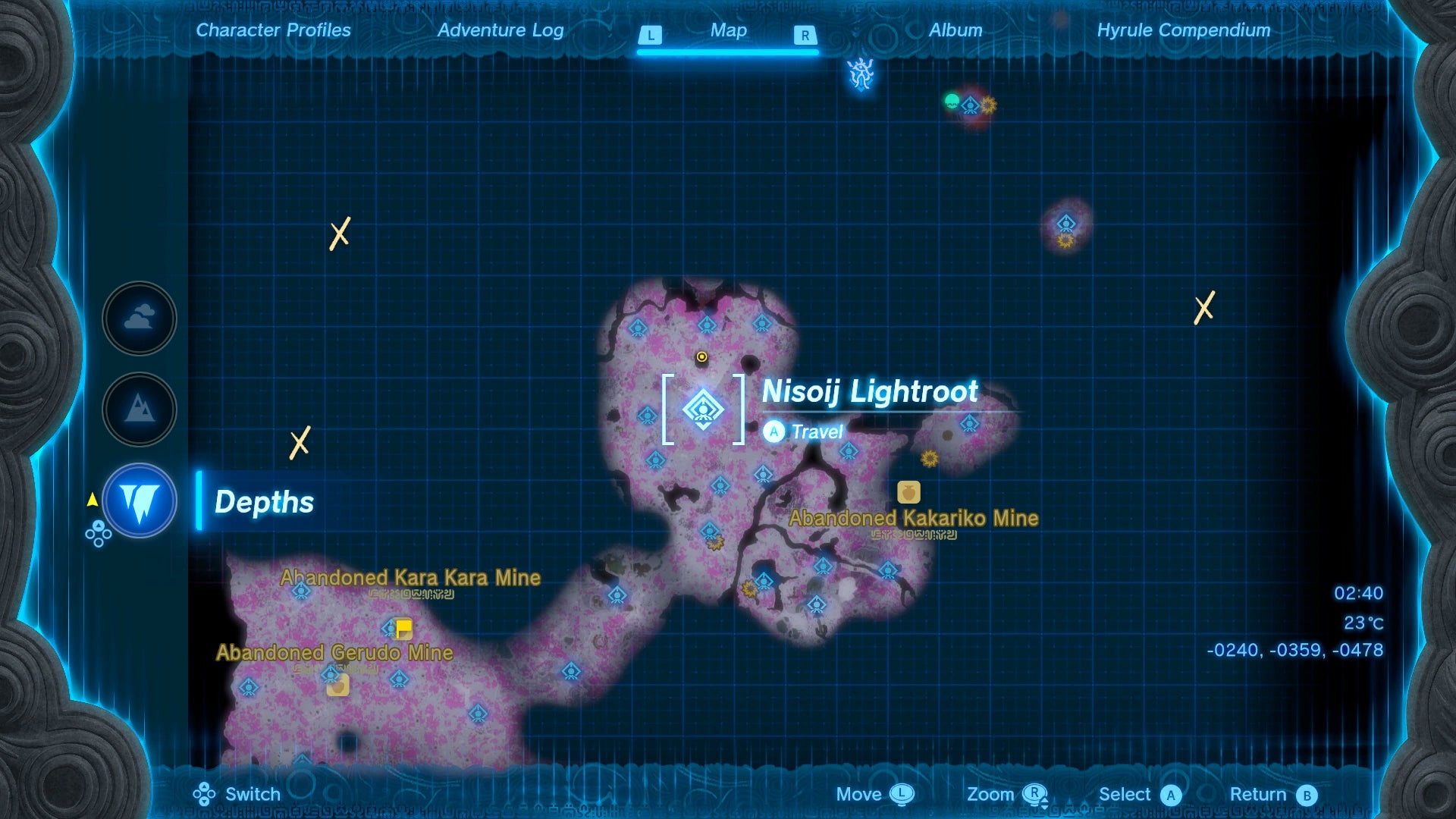 A map screen showing the location of the first statue in Mystery in the Depths in Zelda: Tears of the Kingdom - 4