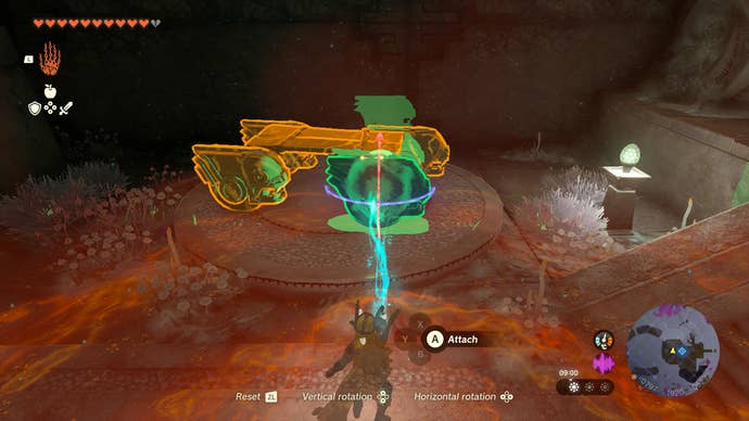 Link attaching a wheel to a slab in Zelda: Tears of the Kingdom
