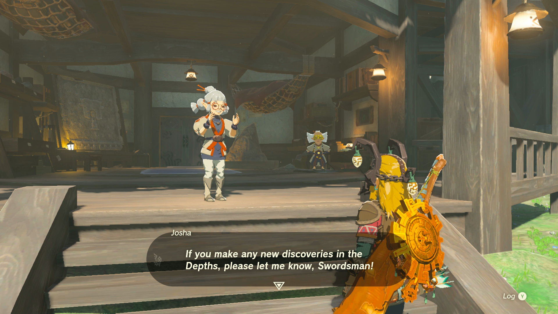 Link talking to Josha in Lookout Landing in Zelda: Tears of the Kingdom