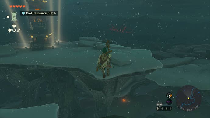 Link gliding towards Pikida Stonegrove Skyview Tower in Zelda: Tears of the Kingdom