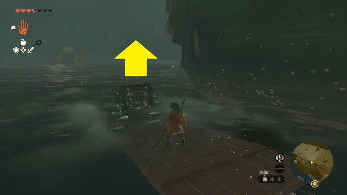 Link using a spring to jump onto a pirate ship in Zelda: Tears of the Kingdom