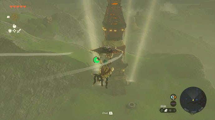 Link approaching Popla Foothills Skyview Tower in Zelda: Tears of the Kingdom