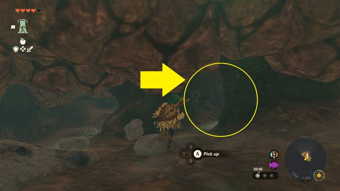 Link entering a secret tunnel in Sahasra Slope cave in Zelda: Tears of the Kingdom