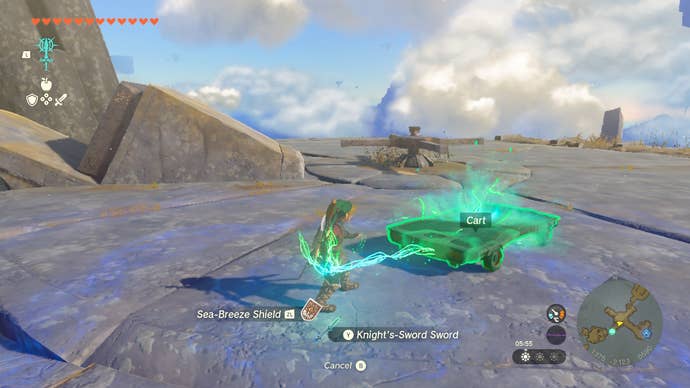 Link creating a skateboard for shield surfing in Zelda: Tears of the Kingdom