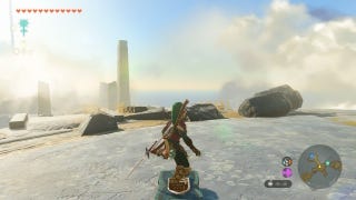 Link shield surfing on the back of a Sea Breeze Shield in Zelda: Tears of the Kingdom