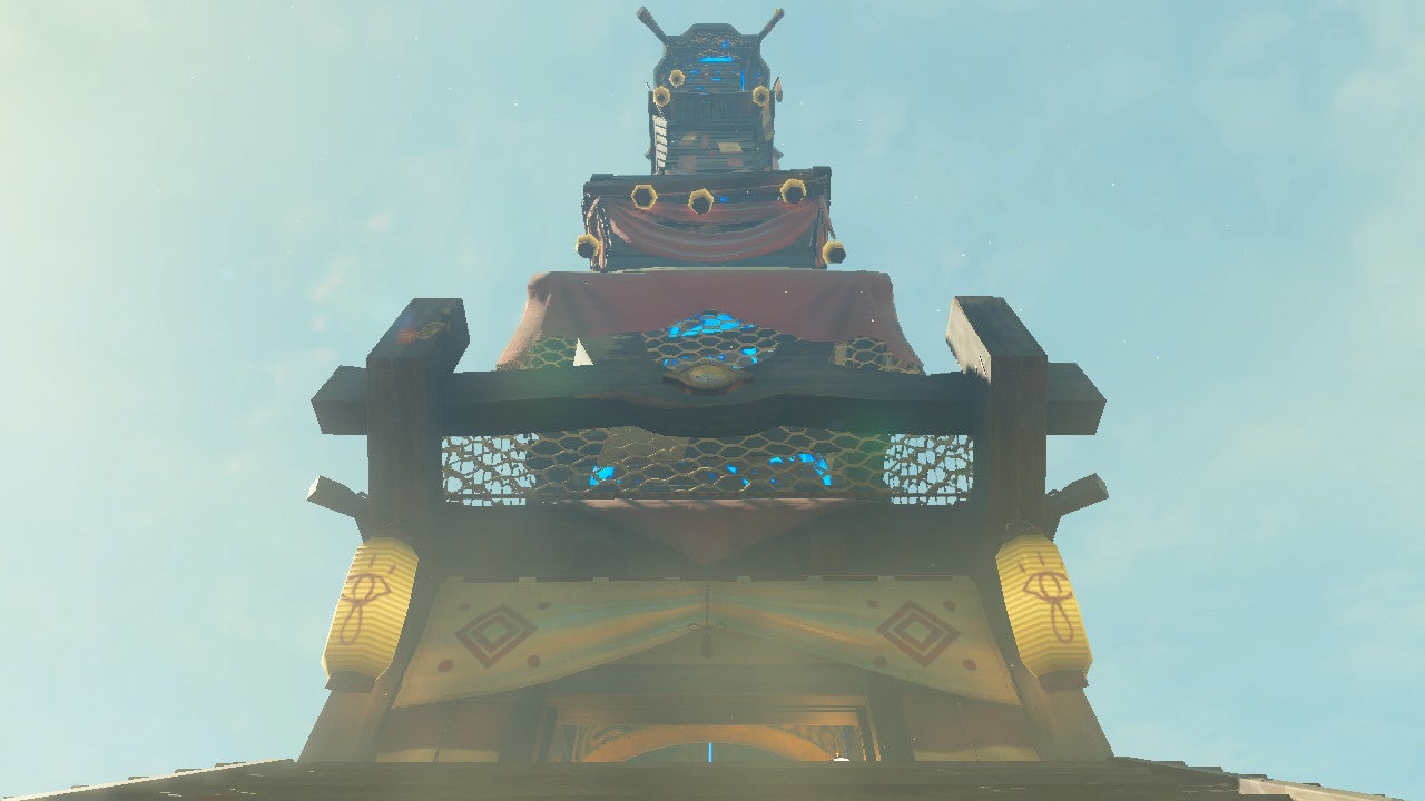 Link standing at the base of Gerudo Canyon Skyview Tower in Zelda: Tears of the Kingdom - 1