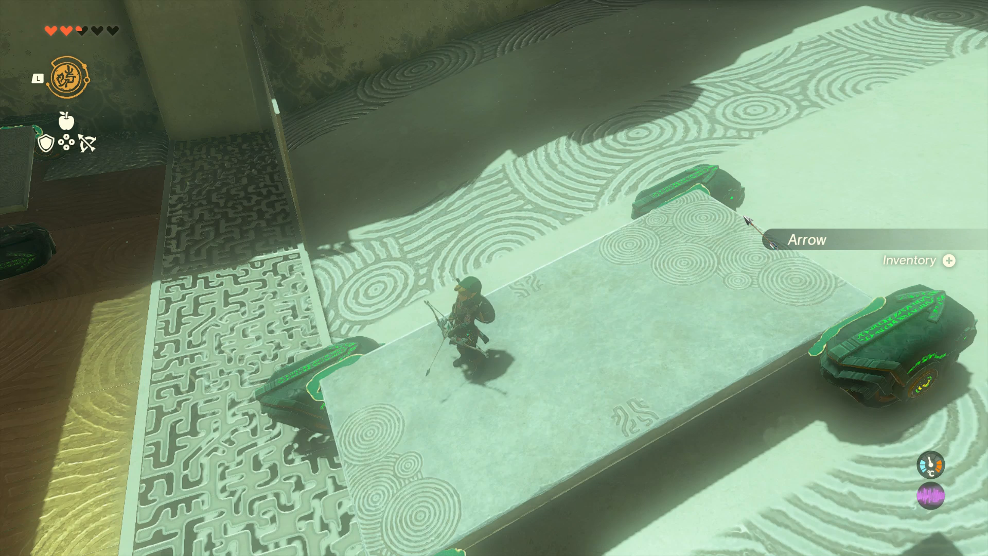 Link riding a makeshift car inside Susuyai Shrine in Zelda: Tears of the Kingdom