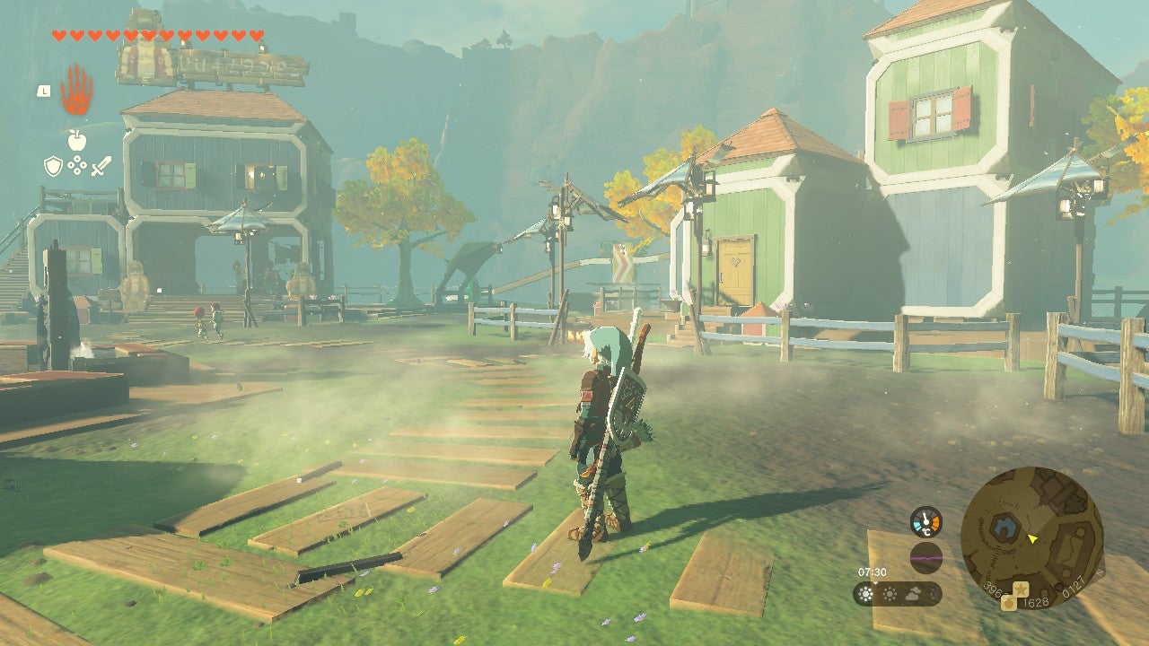 Link standing in the middle of Tarrey Town in Zelda: Tears of the Kingdom - 1