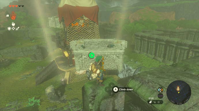 Link climbing up to a floating platform next to Thyphlo Ruins Skyview Tower in Zelda: Tears of the Kingdom