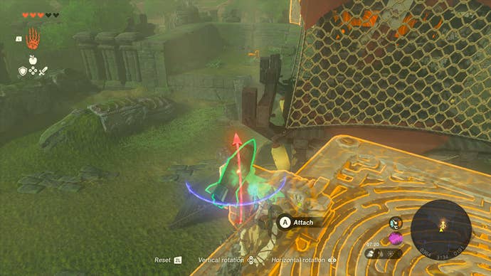 Link attaching a rocket to a platform in Zelda: Tears of the Kingdom