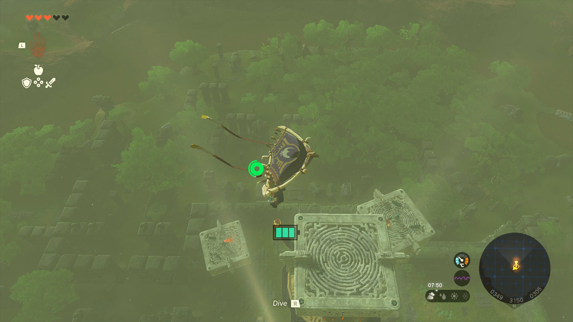 Link gliding over Thyphlo Ruins Skyview Tower in Zelda: Tears of the Kingdom