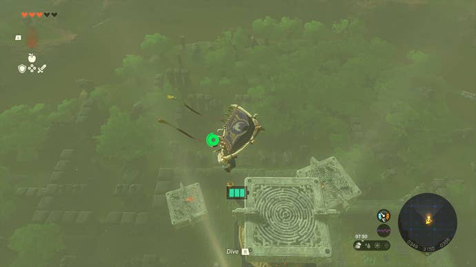Link gliding over Thyphlo Ruins Skyview Tower in Zelda: Tears of the Kingdom