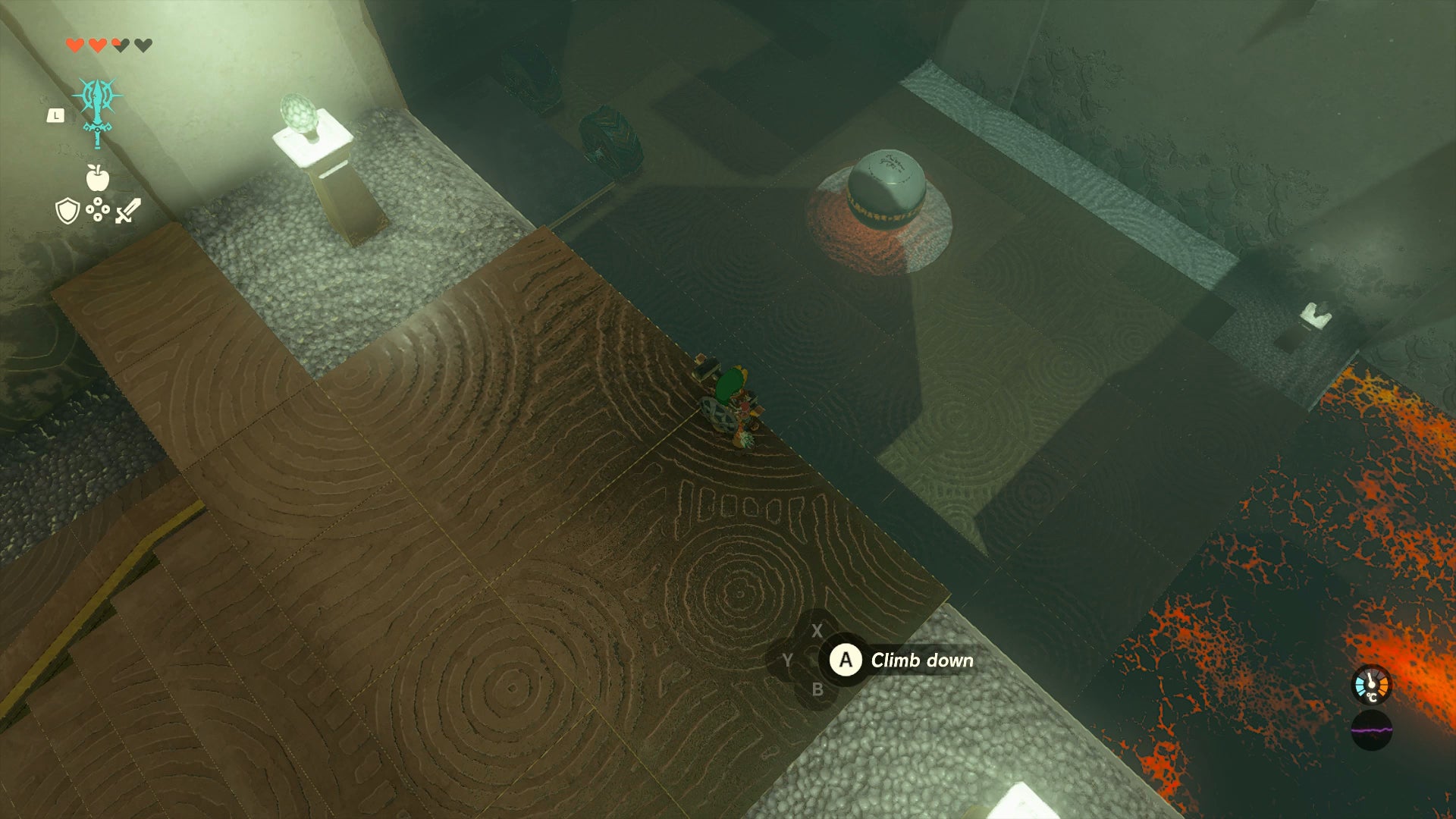 Link overlooking a giant ball inside Tukarok Shrine in Zelda: Tears of the Kingdom - 4