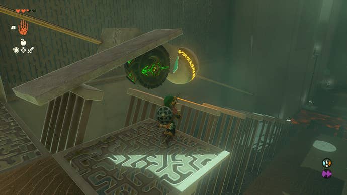 Link sliding a block to complete a puzzle in Zelda: Tears of the Kingdom